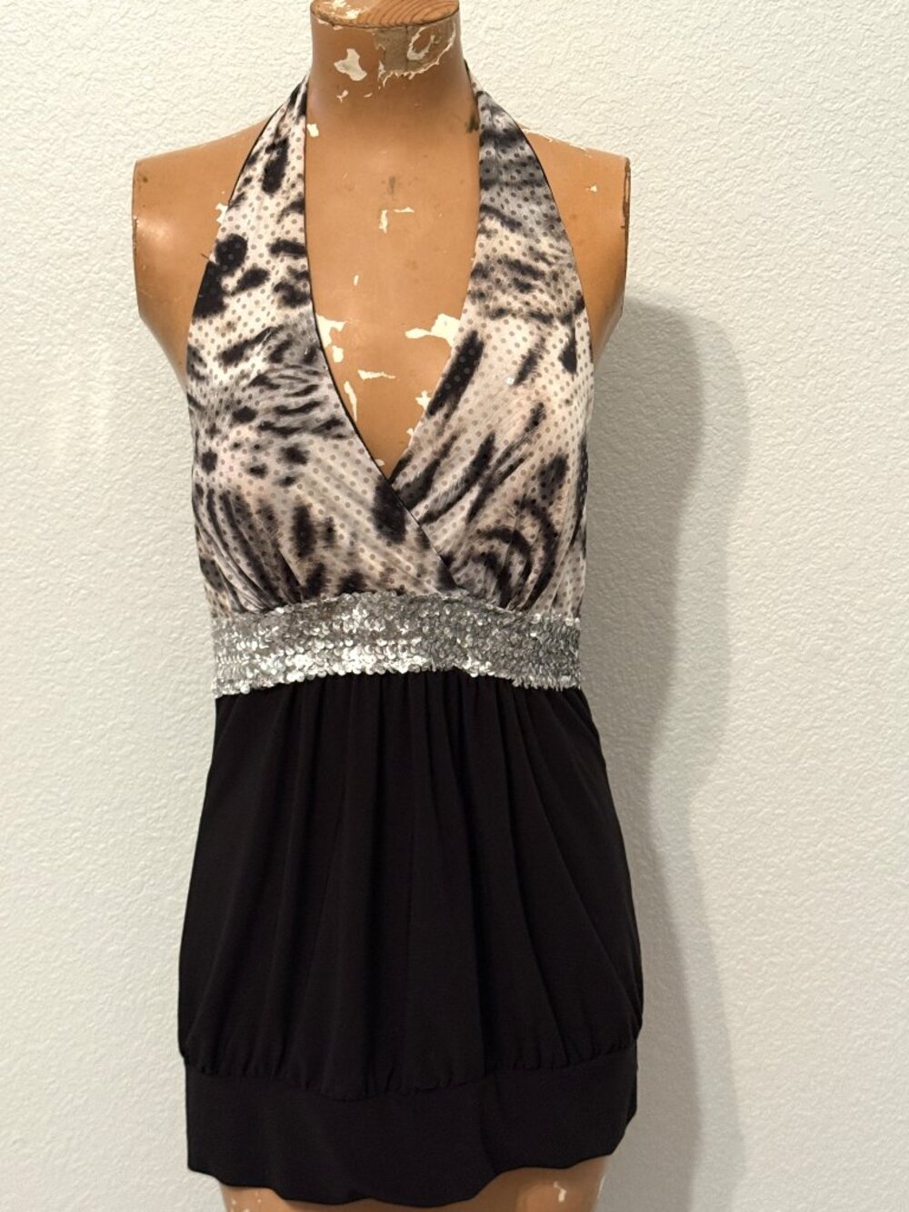 Y2K Animal Halter Shirt XL Sequin Coquette 90s Juniors Nice Top True Vintage